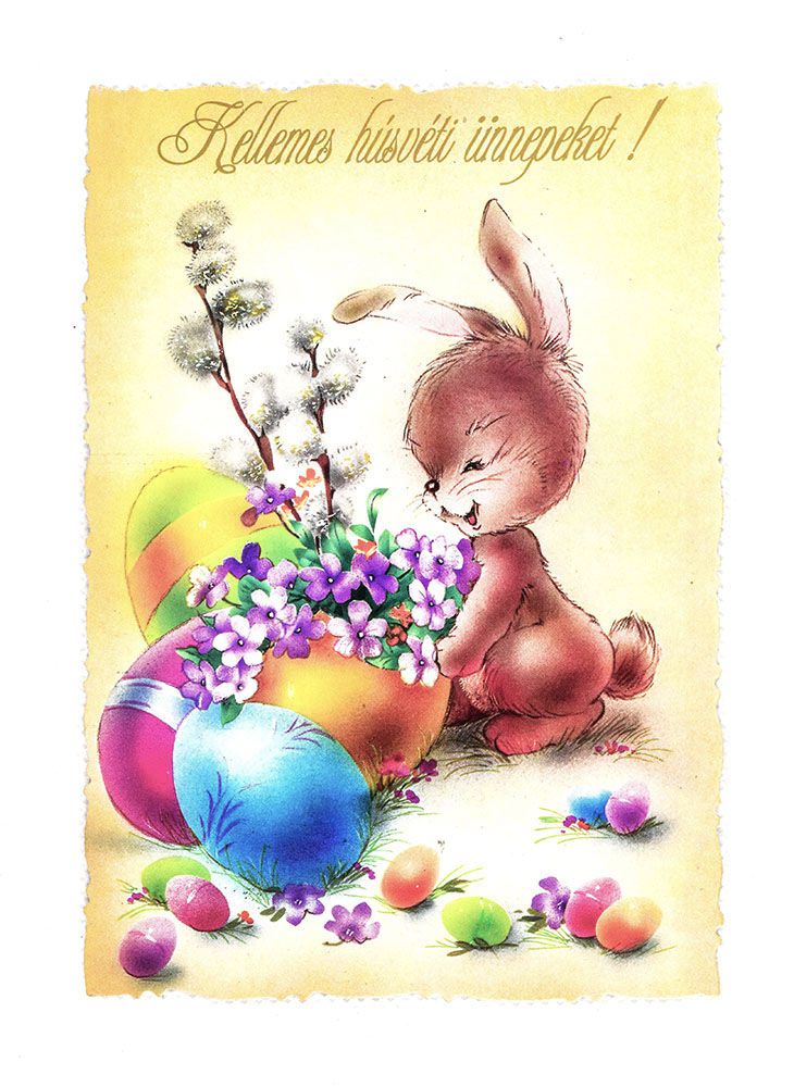 Húsvéti nyuszi és húsvéti tojás képeslap