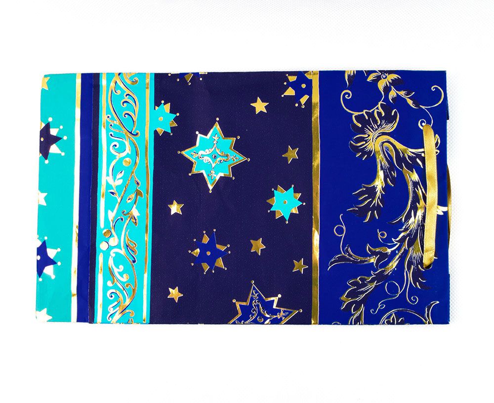 Kék-cián ajándéktáska aranyozott mintákkal